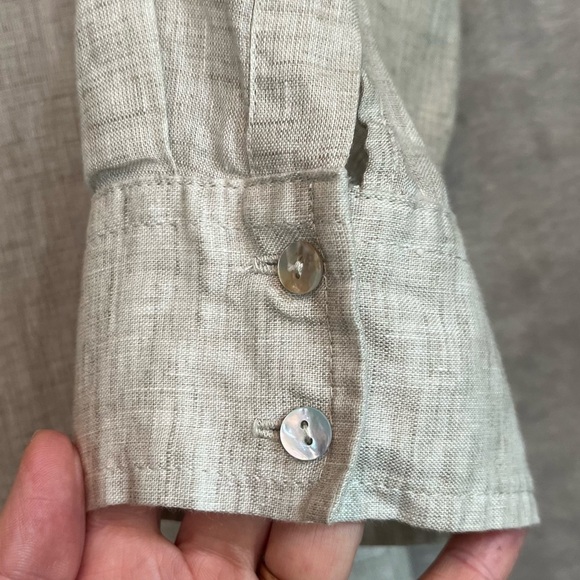 Harshman 100% Linen Tan Oatmeal Button Down Maxi Dress Size Large Collared - Picture 5 of 16